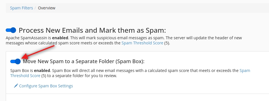 Setting Spam Box