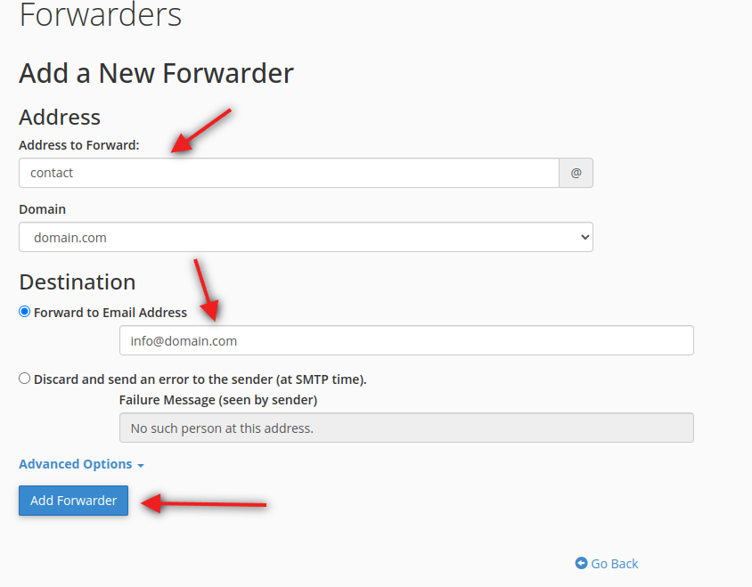 Specifying the forwarding address